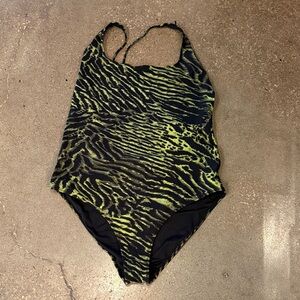 Ganni Black and Green Patterned One Piece Swimsuit
